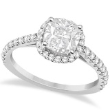 Halo Design Cushion Cut Diamond Engagement Ring 14K White Gold 1.28 ctw