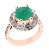 3.60 Ctw SI2/I1 Emerald and Diamond 14K Rose Gold Engagement Halo Ring