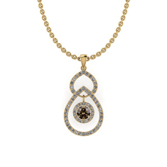 Certified 3.08 Ctw SI1/SI2 Natural Fancy Brown Yellow And White Diamond 14K Yellow Gold Pendant