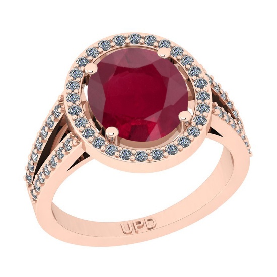 2.94 Ctw SI2/I1 Ruby And Diamond 14K Rose Gold Engagement Halo Ring