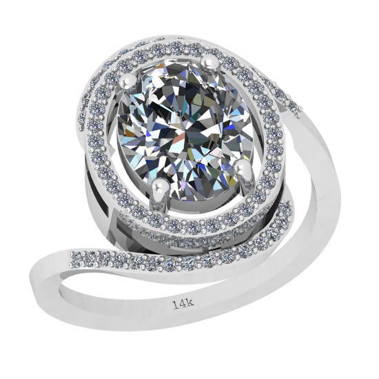 2.82 Ctw SI2/I1 Diamond 14K White Gold Engagement Halo Ring (Oval Cut Center Stone Certified By GIA