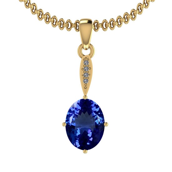 Certified 4.84 Ctw VS/SI1 Tanzanite And Diamond 14k Yellow Gold Victorian Style Necklace