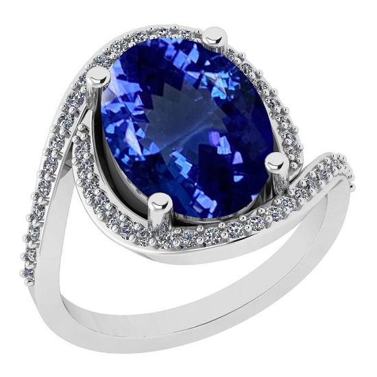 Certified 6.13 Ctw VS/SI1 Tanzanite and Diamond 14K White Gold Vintage Style Ring