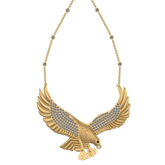 3.11 Ctw SI2/I1 Treated Fancy Black and White Diamond 14K Yellow Gold Vintage Style Eagle Yard Neckl