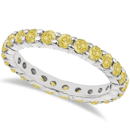 Fancy Yellow Canary Diamond Eternity Ring Band 14k White Gold 2.00ctw