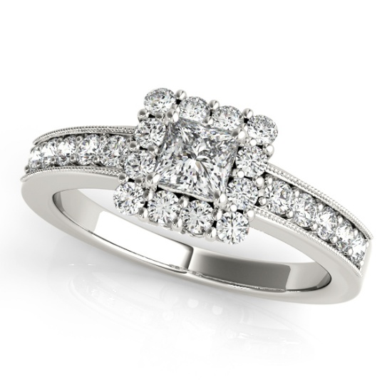 Certified 0.95 Ctw SI2/I1 Diamond 14K White Gold Engagement Ring