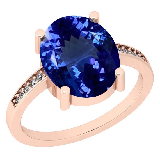 Certified 4.71 Ctw VS/SI1 Tanzanite and Diamond 14K Rose Gold Vintage Style Ring
