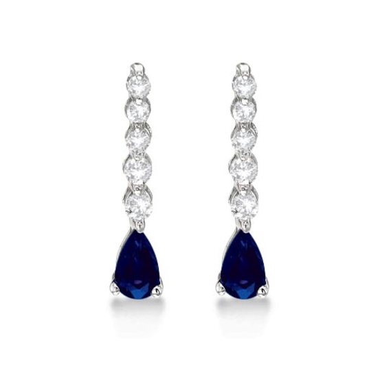 Pear Sapphire and Diamond Graduated Drop Earrings 14k White Gold 0.80ctw