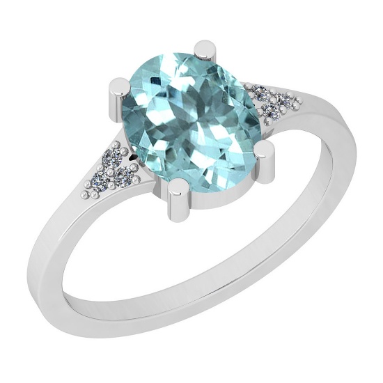 1.75 Ctw VS/SI1 Aquamarine And Diamond 14K White Gold Ring