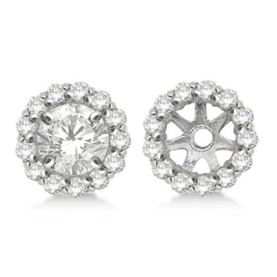 Round Diamond Earring Jackets for 9mm Studs 14K White Gold 0.75ctw