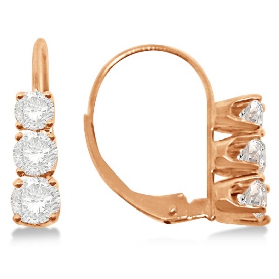 Three-Stone Leverback Diamond Earrings 14k Rose Gold 1.00ctw