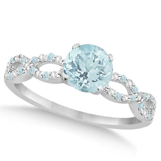 Diamond and Aquamarine Infinity Engagement Ring 14K White Gold 1.40ctw