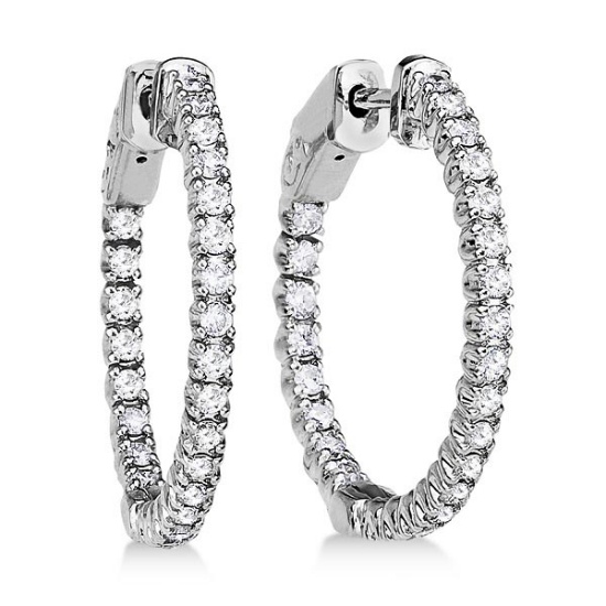 Prong-Set Diamond Hoop Earrings in 14k White Gold 1.00ctw