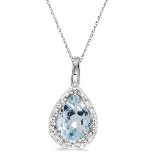 Pear Shaped Aquamarine Pendant Necklace 14k White Gold 0.60ctw