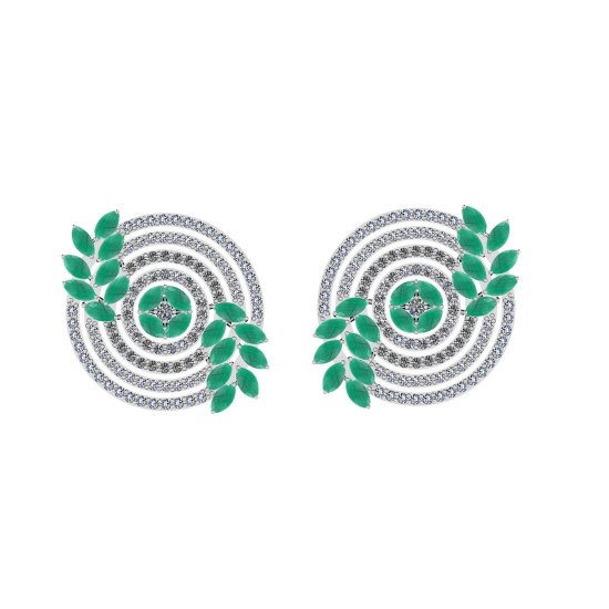 5.60 Ctw SI2/I1 Emerald And Diamond 14K White Gold Earrings