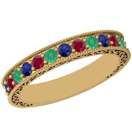 Certified 0.83 Ctw Multi Emerald,Ruby,Sapphire 14K White Gold Filigree Style Band Ring