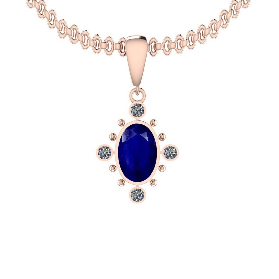 4.68 Ctw SI2/I1 Blue Sapphire And Diamond 14K Rose Gold Necklace