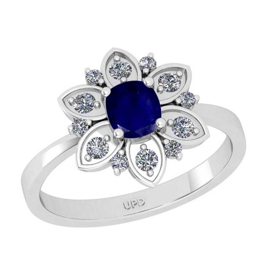 1.29 Ctw SI2/I1Blue Sapphire and Diamond 14K White Gold Engagement set Ring