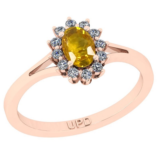 0.64 Ctw I2/I3 Yellow sapphire And Diamond 14K Rose Gold Promises Ring