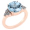Certified 3.60 Ctw Blue Topaz And Diamond VS/SI1 Ring 14K Rose Gold MADE IN USA