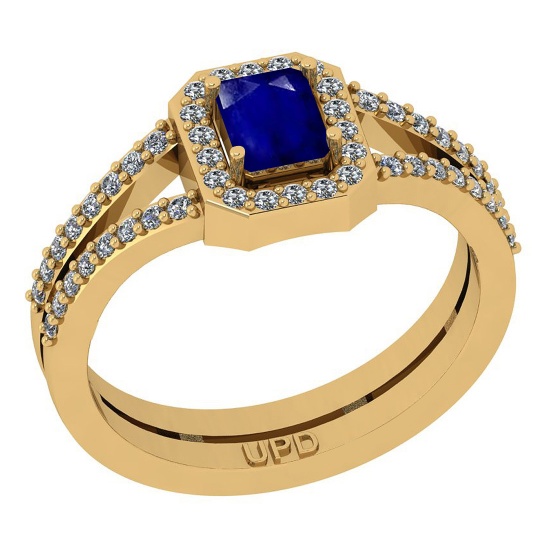 0.80 Ctw SI2/I1 Blue Sapphire And Diamond 14K Yellow Gold Ring