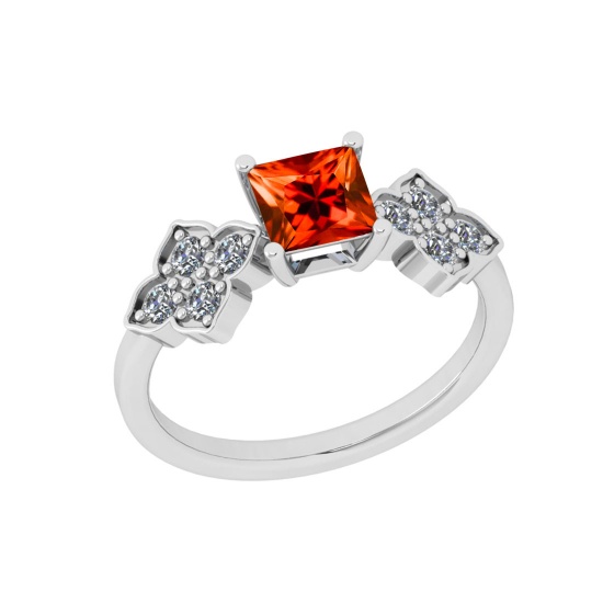 0.46 Ctw SI2/I1 Orange Sapphire And Diamond 14K White Gold Ring