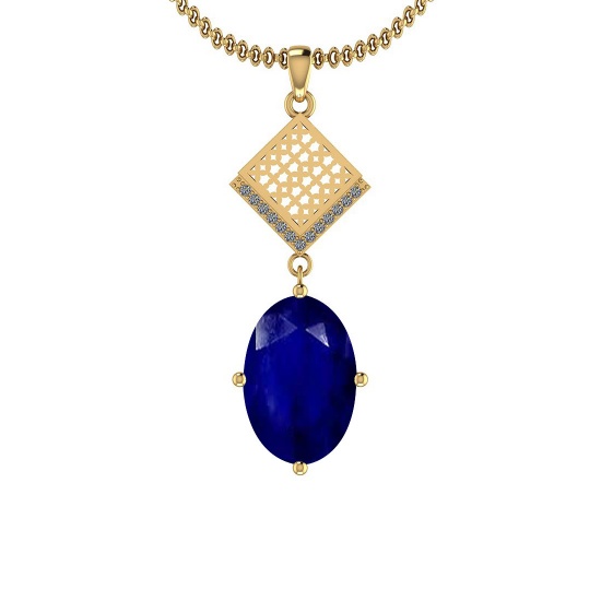 3.07 Ctw I2/I3 Blue Sapphire And Diamond 14K Yellow Gold Pendant