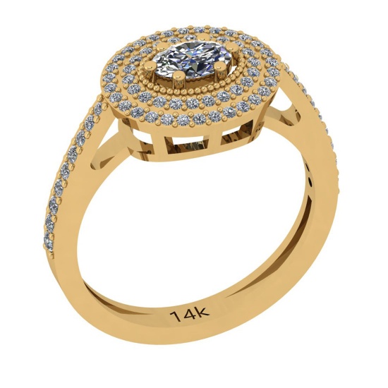 0.80 Ctw SI2/I1 Diamond 14K Yellow Gold Engagement Halo Ring