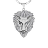 1.65 Ctw SI2/I1 Diamond 14K White Gold Lion Pendant Necklace