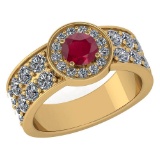 1.92 Ctw Ruby And Diamond 14k Yellow Gold Halo Ring