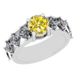 2.20 Ctw I2/I3 Treated Fancy Yellow And White Diamond 14K White Gold Ring