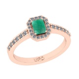 0.77 Ctw SI2/I1 Emerald And Diamond 14K Rose Gold Engagement Ring