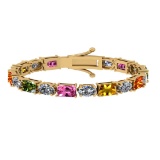 8.10 Ctw VS/SI1 Multi Stone Sapphire And Diamond 14K Yellow Gold Bracelet