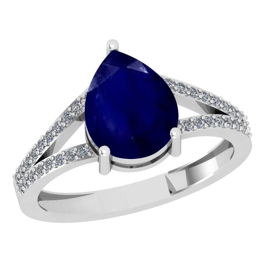 2.67 Ctw SI2/I1 Blue Sapphire And Diamond 14K White Gold Ring