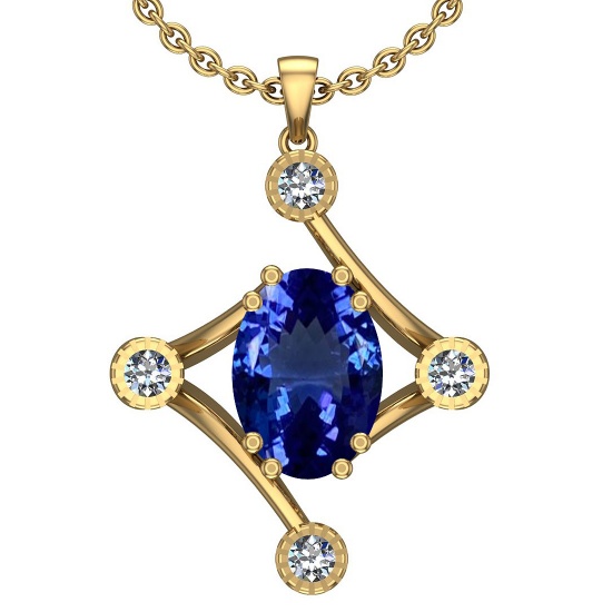 Certified 5.66 Ctw VS/SI1 Tanzanite And Diamond 14k Yellow Gold Victorian Style Necklace