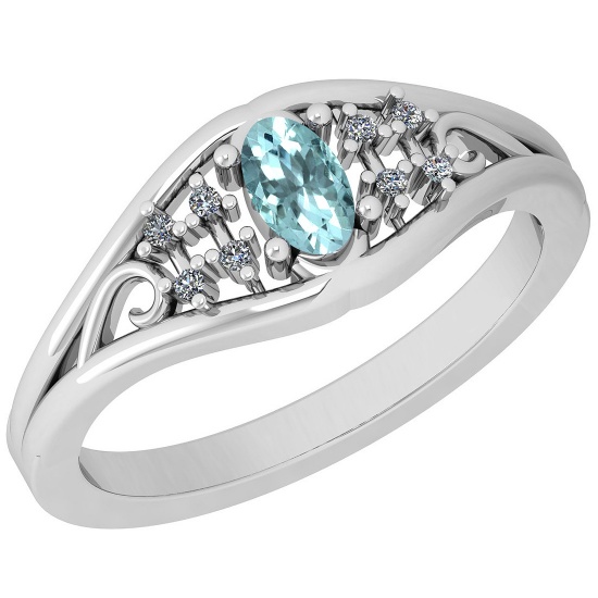 0.24 Ctw VS/SI1 Aquamarine And Diamond 14K White Gold Ring
