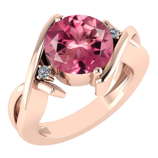 Certified 3.56 Ctw Pink Tourmaline And Diamond Ladies Fashion Halo Ring 14k Rose Gold (VS/SI1) MADE