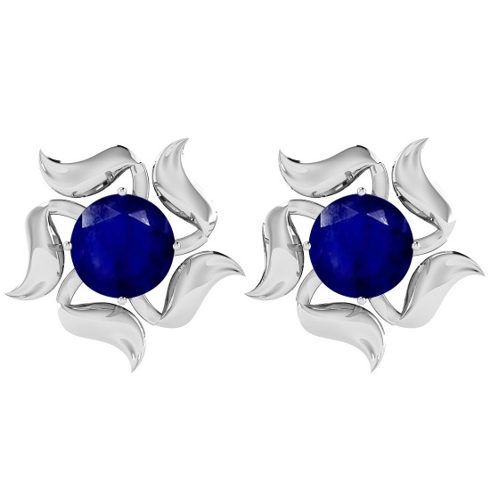 4.00 Ctw Blue Sapphire 14K White Gold Stud Earrings