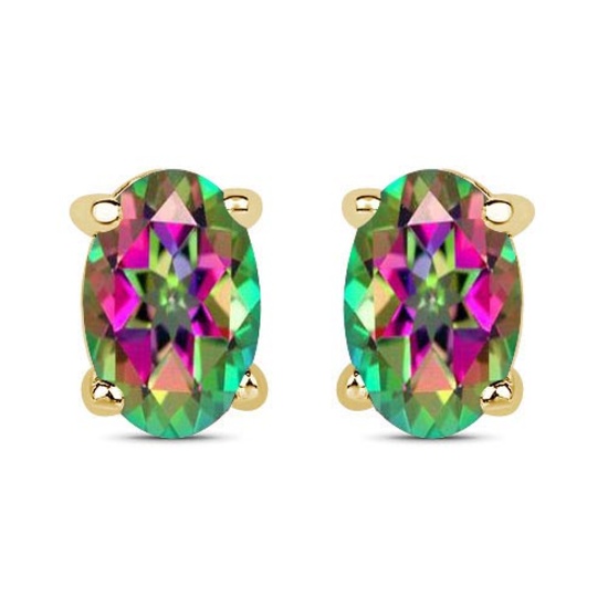 4.20 CTW Genuine Mystic Topaz And 14K Yellow Gold Earrings