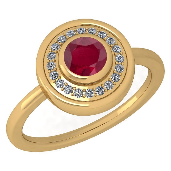 Certified 0.62 Ctw Ruby And Diamond Ladies Fashion Halo Ring 14K Yellow Gold (VS/SI1) MADE IN USA