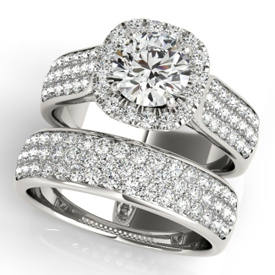 Certified 2.00 Ctw SI2/I1 Diamond 14K White Gold Bridal Wedding Set Ring