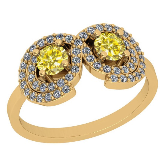 0.81 Ctw I2/I3 Treated Fancy Yellow And White Diamond 14K Yellow Gold Ring