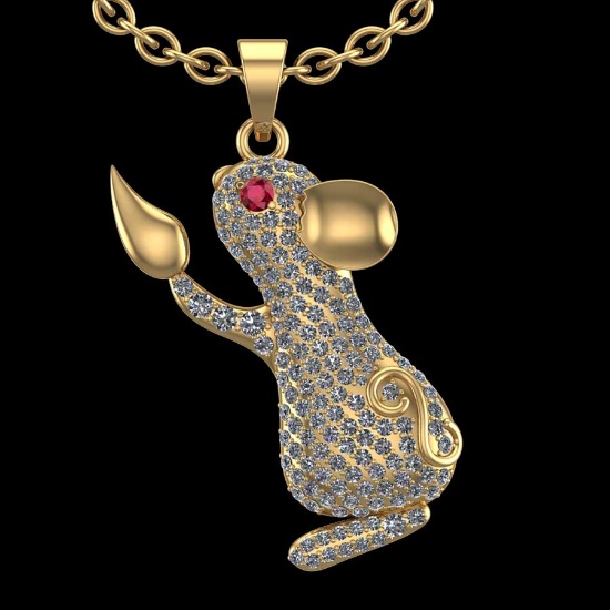 2.06 Ctw SI2/I1 Diamond 18K Yellow Gold Mouse Pendant Necklace