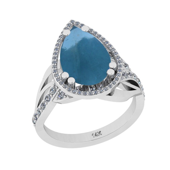 3.85 Ctw SI2/I1 Aquamarine And Diamond 14K White Gold Engagement Halo Ring