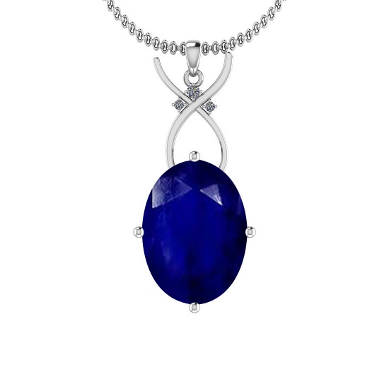 4.06 Ctw I2/I3 Blue Sapphire And Diamond 14K White Gold Pendant