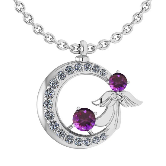 Certified 1.14 Ctw Amethyst And Diamond Tiny Angel Necklace For womens New Expressions love collecti