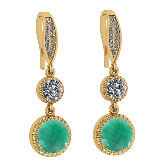 4.70 Ctw I2/I3 Emerald And Diamond 14K Yellow Gold Earrings