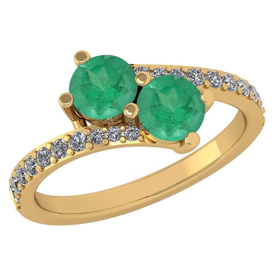 Certified 1.24 Ctw Emerald And Diamond Wedding/Engagement Style 18K Yellow Gold Halo Ring (VS/SI1)