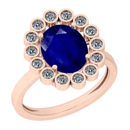 2.42 Ctw I2/I3 Blue Sapphire And Diamond 14K Rose Gold Ring