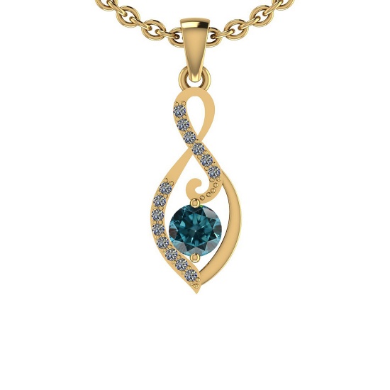 0.60 Ctw i2/i3 Treated Fancy Blue And White Dimaond 14K Yellow Gold Pendant